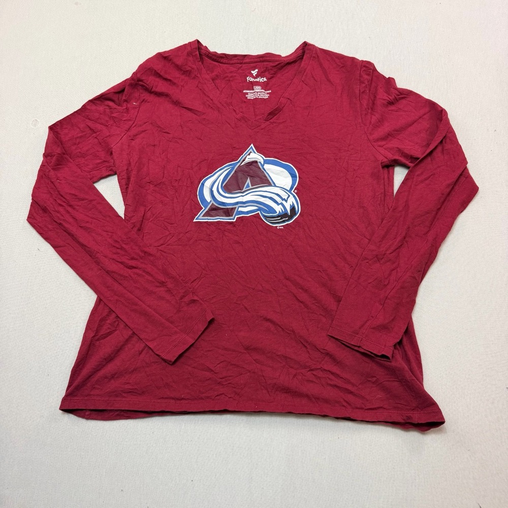 Fanatics T-Shirt Women Large Burgundy Excellent Colorado Avalanche NHL V-Neck